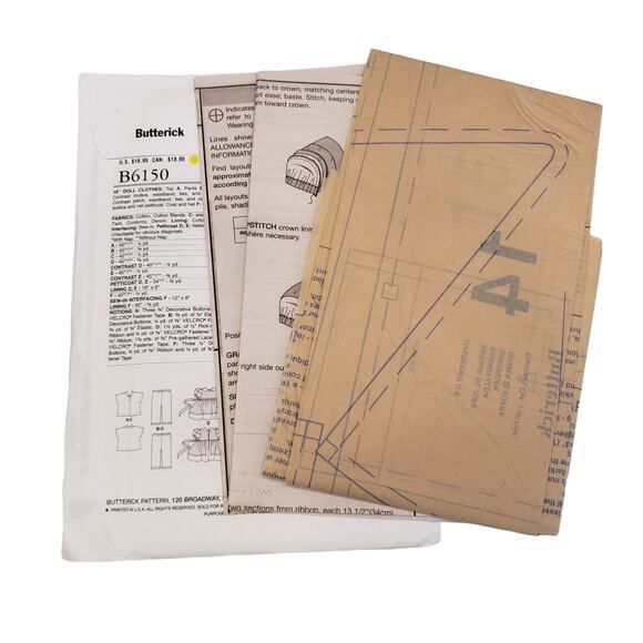 Butterick 18 Doll Clothes Sewing Pattern B6150 Retro 50s Doll Clothes UNCUT - Picture 5 of 6